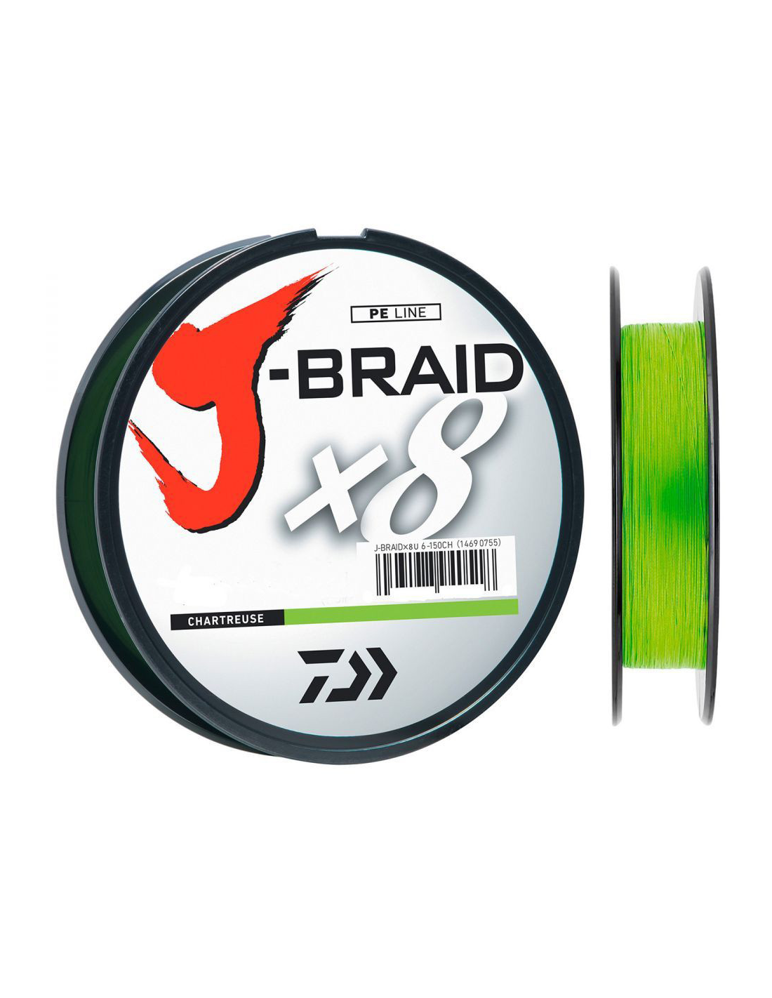 Ligne Tressée Daiwa J-Braid X8 150 M - Diamètre 0.06 à 0.28 Mm, Couleur Chartreuse