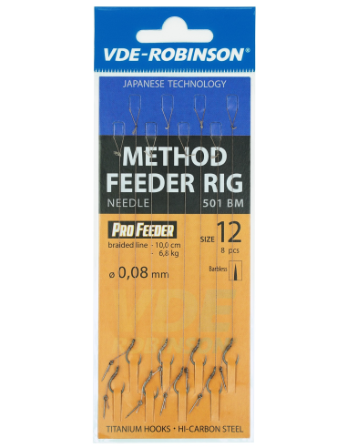 Przypony VDE-Robinson Method Feeder 501BM Barbless / Plecionka / Z Igłą - roz. 8