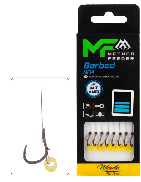 PRZYPONY MIKADO METHOD FEEDER NA PLECIONCE MF14 Z Gumką Barbed rozm - 10 MIKADO - 1