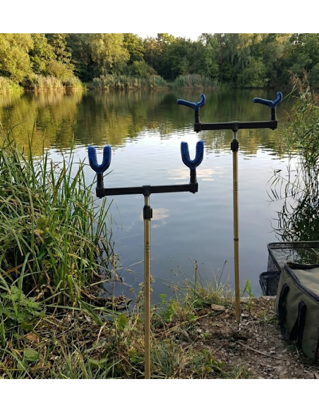 STANOWISKO NA DWIE WĘDKI ZESTAW 2X PODPÓRKA  2X BUZZ BAR 4X WIDEŁKI  - 1