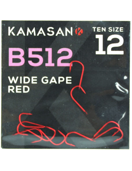 Haczyki Kamasan B512 Red Barbed Wide Gape 12 KAMASAN - 1