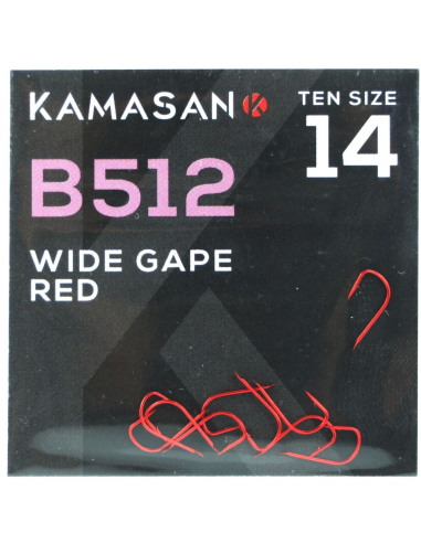 Haczyki Kamasan B512 Red Barbed Wide Gape 14 KAMASAN - 1