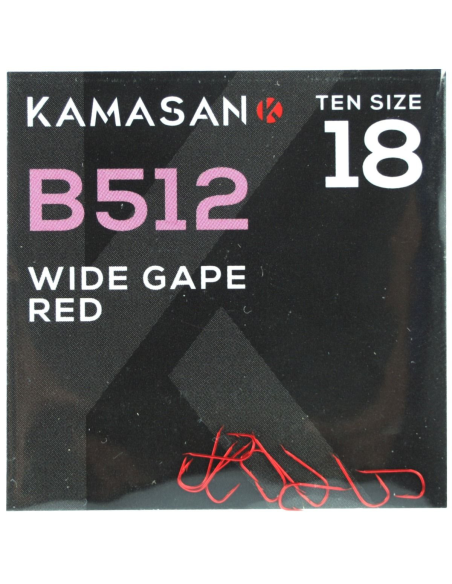 Haczyki Kamasan B512 Red Barbed Wide Gape 18 KAMASAN - 1